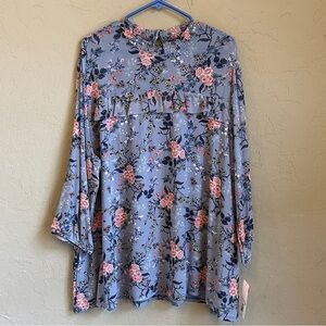 Massini 3X floral long‎ sleeve light weight stretchy blouse new with tags